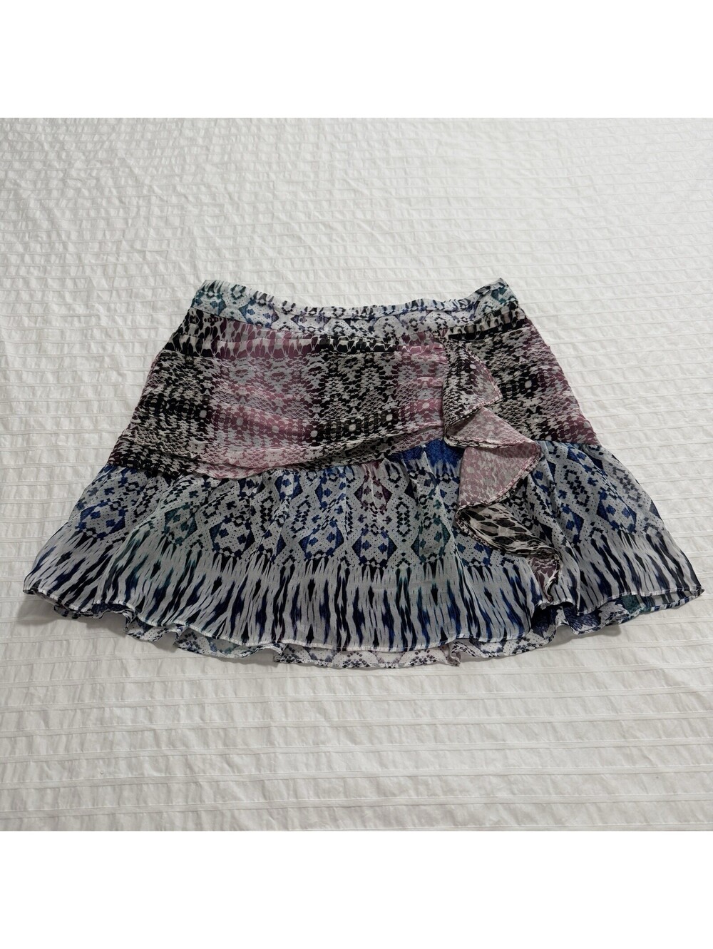 Ramy Brook Estee Snake Print Silk Flounce Mini Skirt Multi Color Sz 4